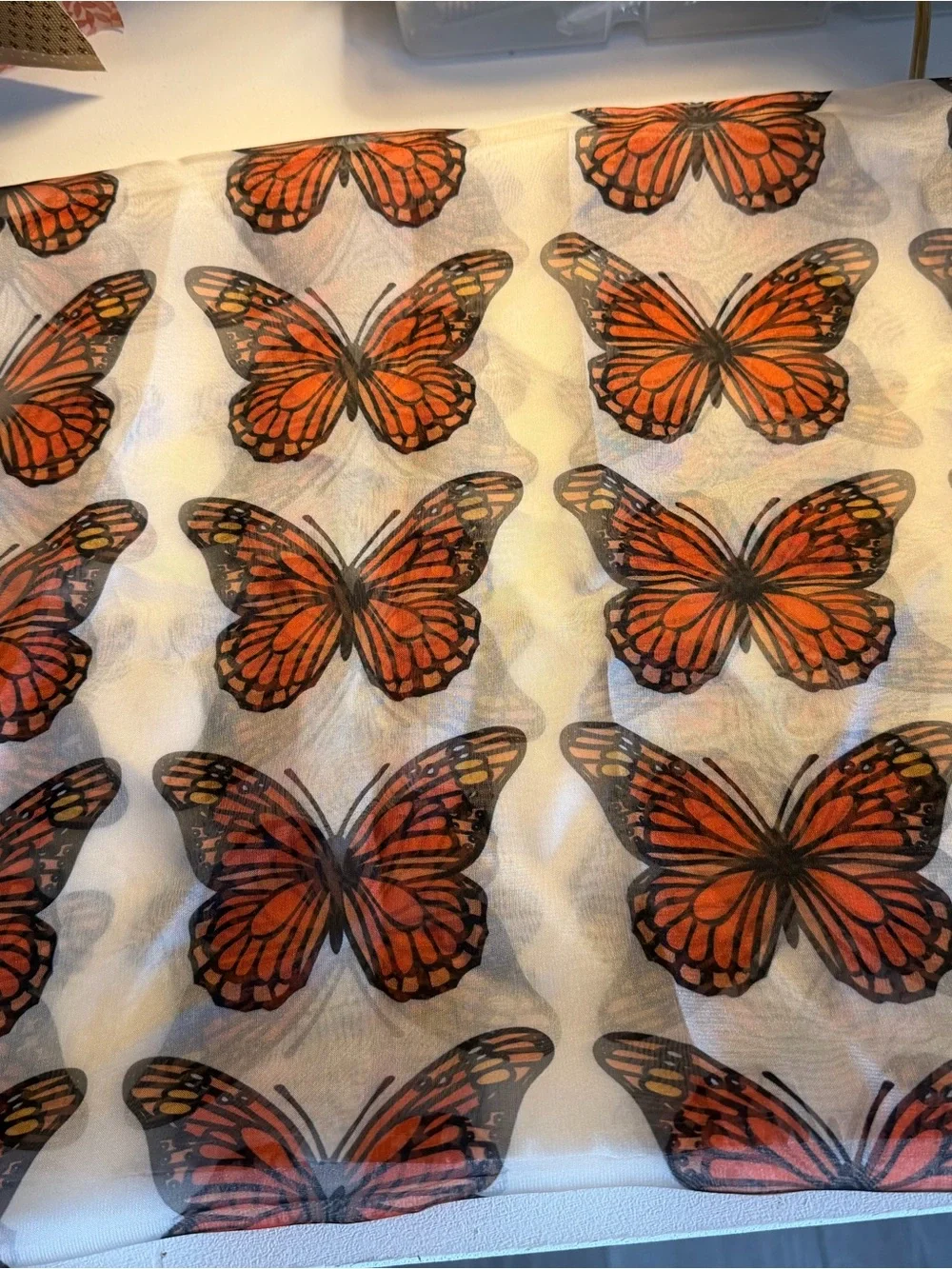 Orange Monarch Butterfly Sheer Scarf